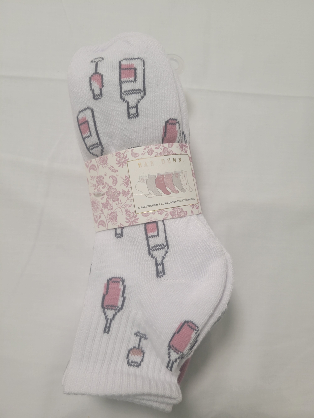 Women's White Socks with Pink Bottle Pattern